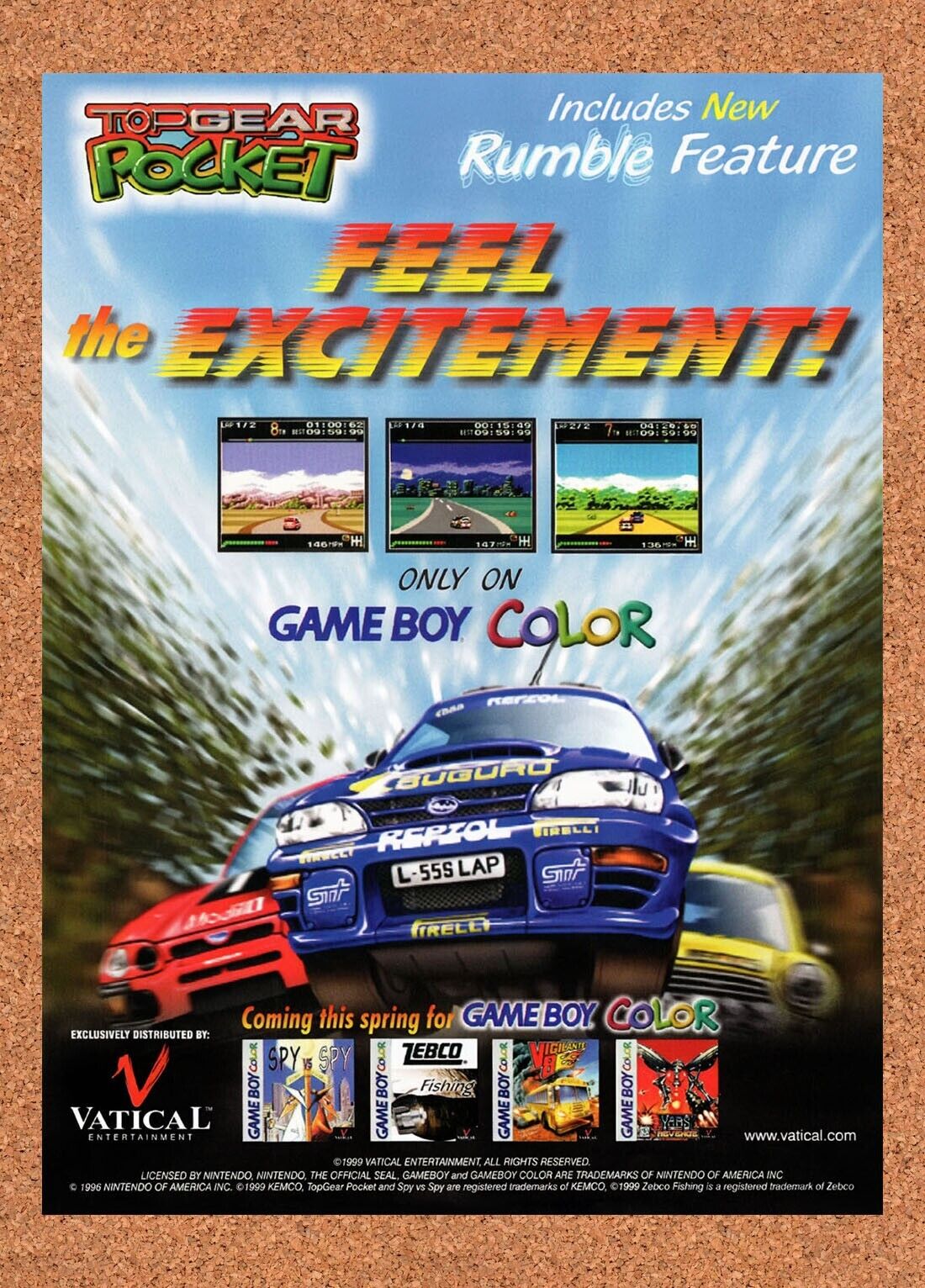 1999 Top Gear Pocket GBC Original Advertisement / Retro Wall Art v1