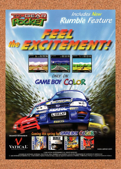 1999 Top Gear Pocket GBC Original Advertisement / Retro Wall Art v1