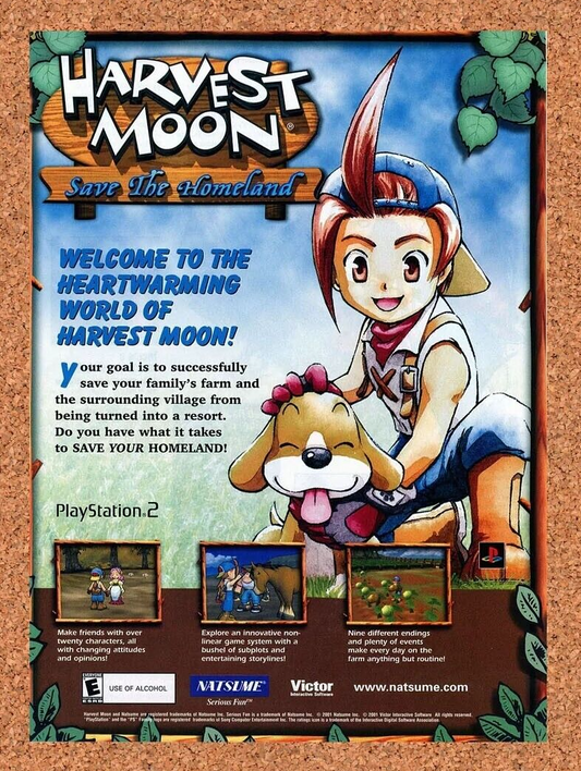 Harvest Moon Save the Homeland PS2 Original 2002 Ad Authentic Game Promo