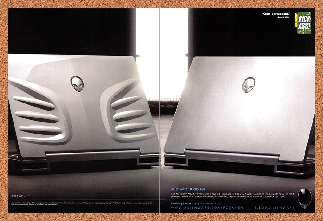2008 Alienware Area-51 m15x Kick Ass! Award Recipient Original Ad / Promo v3