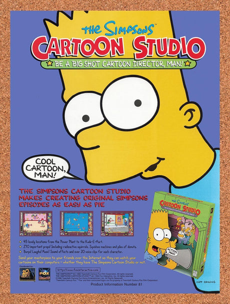 1996 Simpsons Cartoon Studio PC Original Advertisement / Retro Promo v1