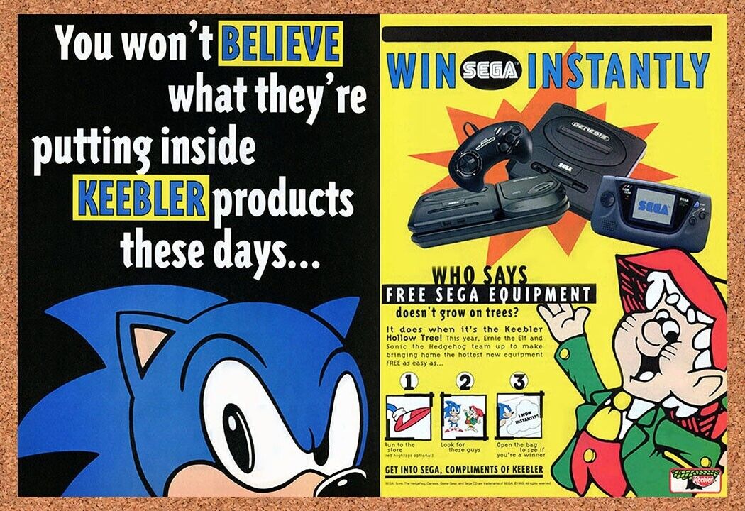 Sonic Genesis Keebler Sweepstakes Original 1993 Ad Authentic Sega Game Promo