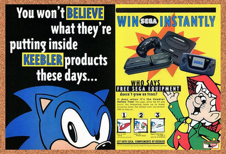 Sonic Genesis Keebler Sweepstakes Original 1994 Ad Authentic Sega Game Promo