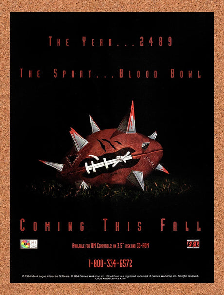 1994 Blood Bowl IBM Original Advertisement / Retro Promo v1