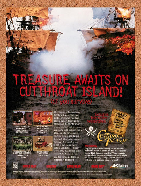 1996 Cutthroat Island SNES Original Advertisement / Retro Wall Art v1