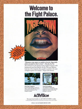 1990 Tongue Of The Fatman Commodore 64 Original Ad / Retro Wall Art v1