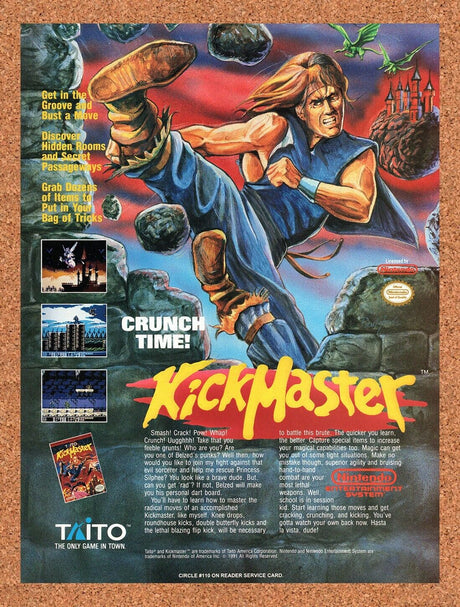 1992 Kickmaster NES Original Advertisement / Retro Wall Art v1