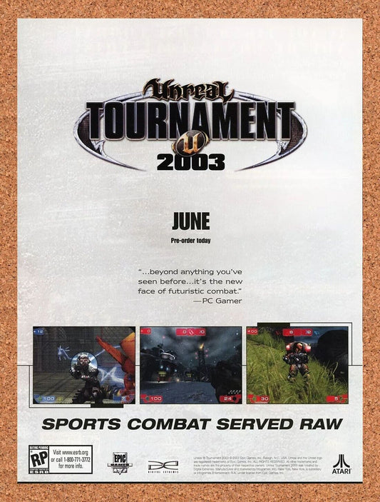 Original 2003 Unreal Tournament 2003 PC Ad - Epic FPS Video Game Art Promo