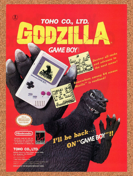 1990 Godzilla Game Boy Original Advertisement / Retro Promo v1