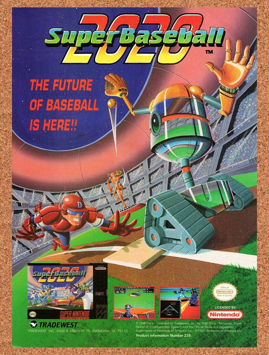 1992 Super Baseball 2020 SNES Original Advertisement / Retro Wall Art v2