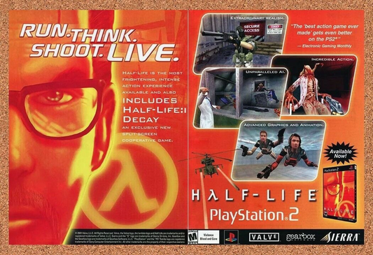 Half-Life PS2 Original 2000 Print Ad Authentic Valve Sierra Video Game Promo