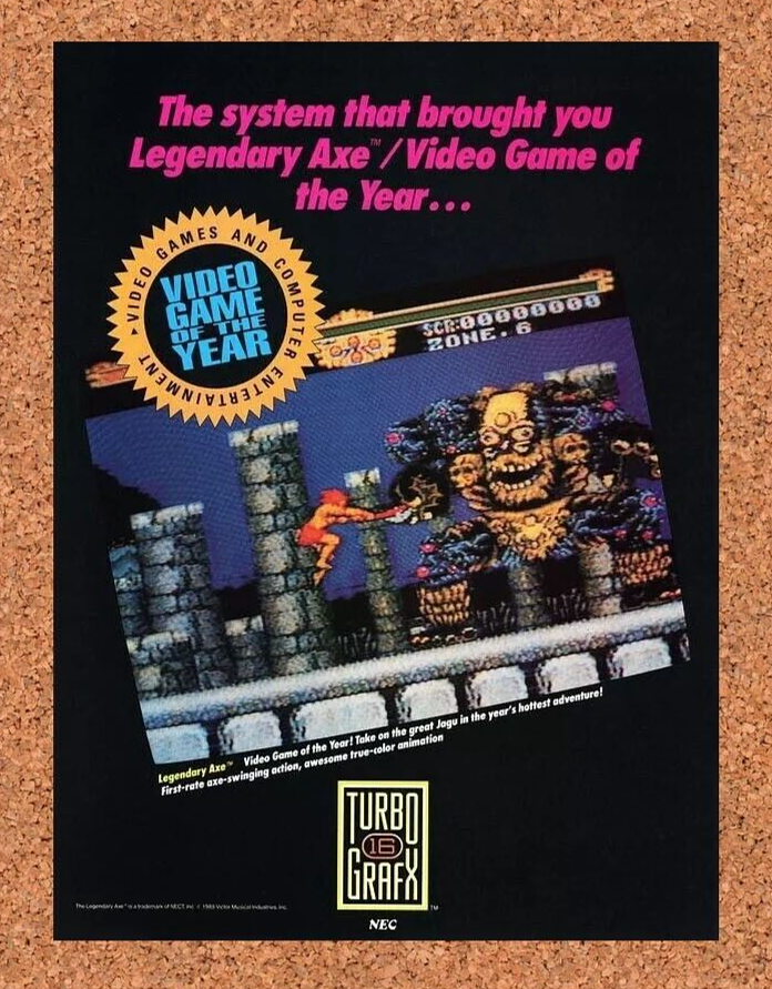 Turbo Grafx 16 Legendary Axe Original 1991 Ad Authentic Video Game Promo