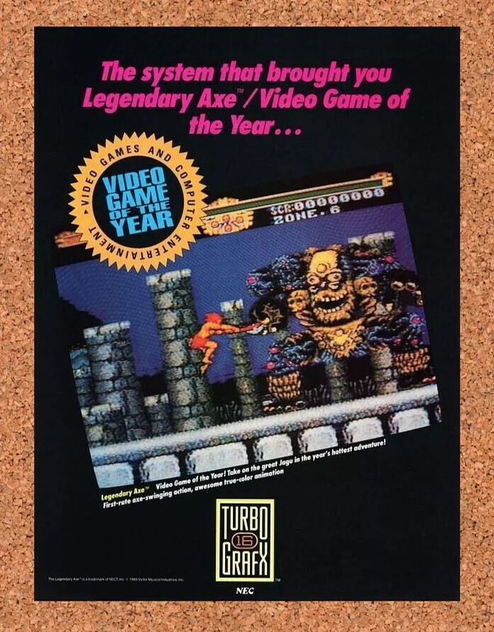 Turbo Grafx 16 Legendary Axe Original 1990 Ad Authentic Video Game Promo