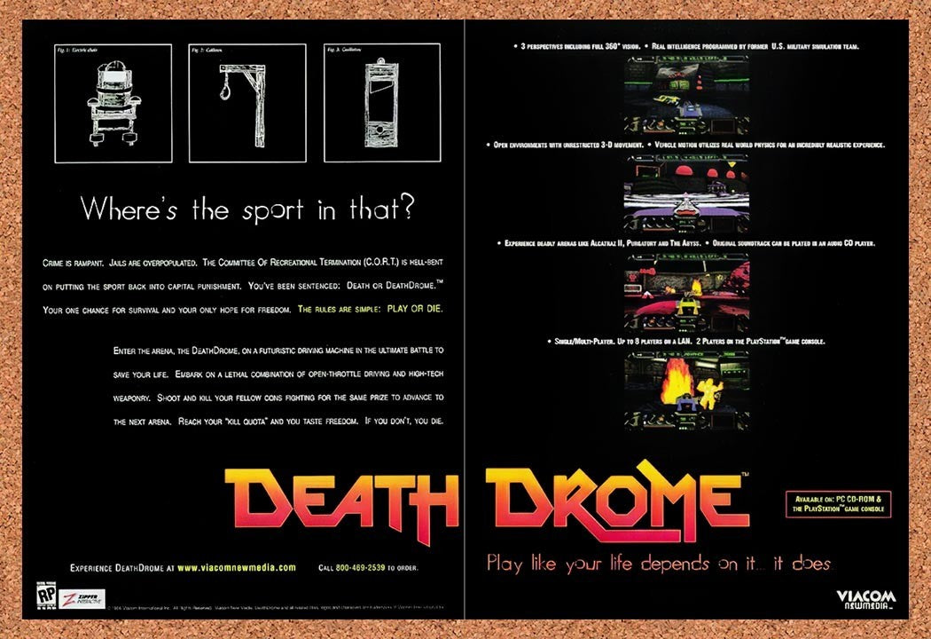 1996 Death Drome PC Original Advertisement / Retro Promo v3