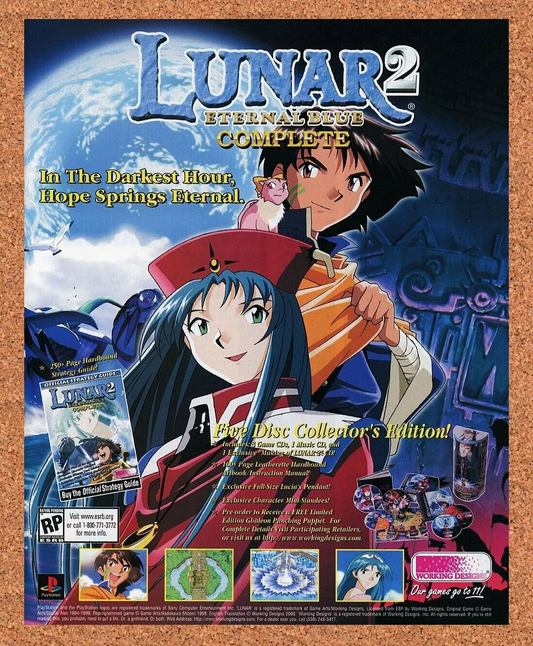Lunar 2 Eternal Blue PS1 Complete Original 1997 Ad Authentic Video Game Promo v1