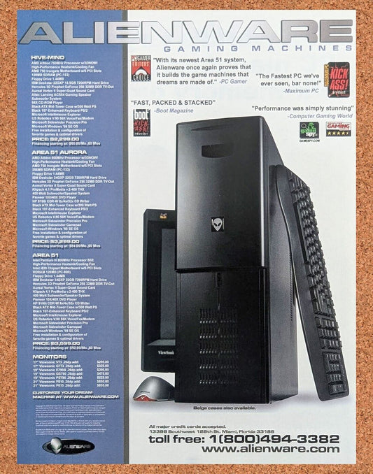 Alienware Gaming PC Original 2001 Ad Authentic Area-51 Hive Retro Tech Promo