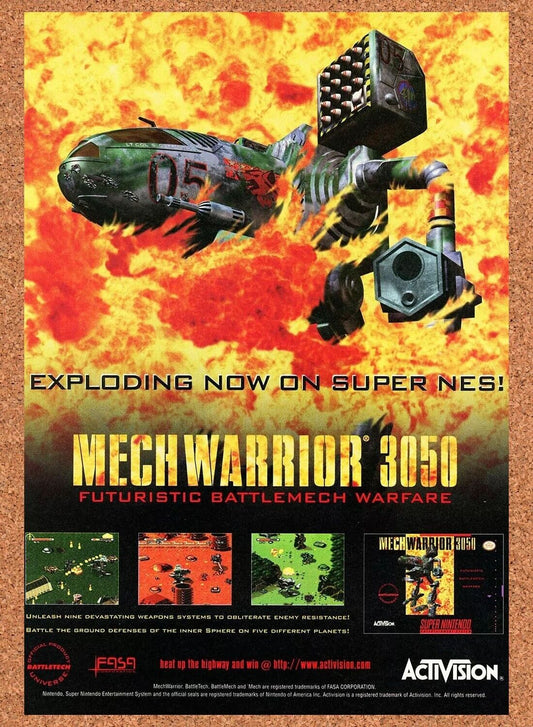 MechWarrior 3050 SNES Original 1994 Ad Authentic Nintendo Video Game Promo