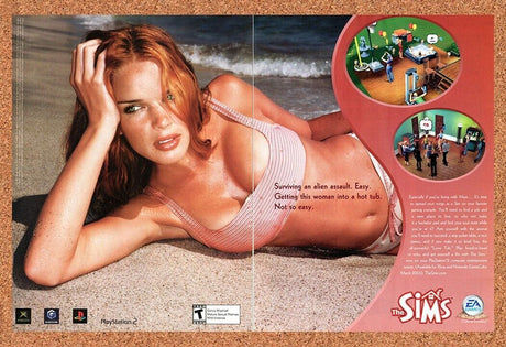 The Sims PS2 Original 2003 Vintage Ad - Beach Bikini Video Game Promo