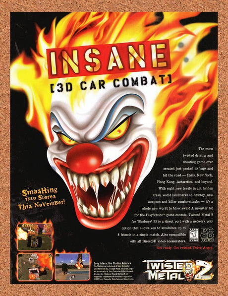 1997 Twisted Metal 2 PC Sweet Tooth Original Advertisement / Retro Promo v1