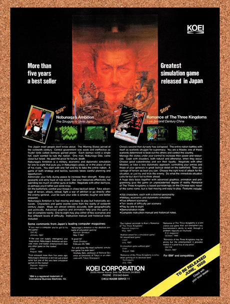 1988 Koei IBM Games Original Advertisement / Retro Wall Art v4