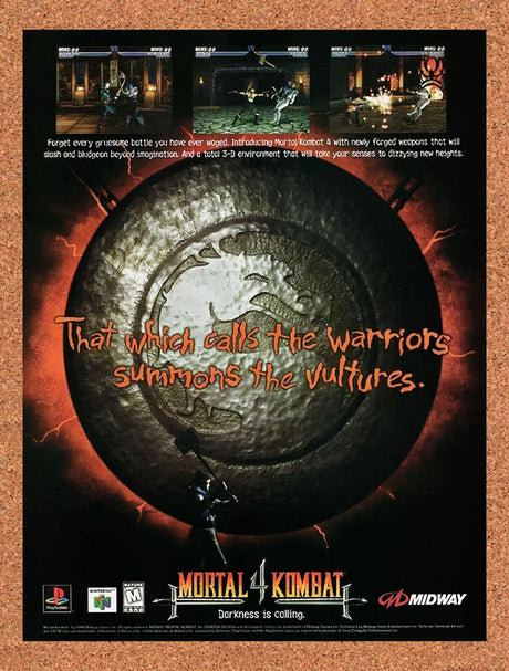 1998 Mortal Kombat 4 PS1 Original Advertisement / Retro Promo v1