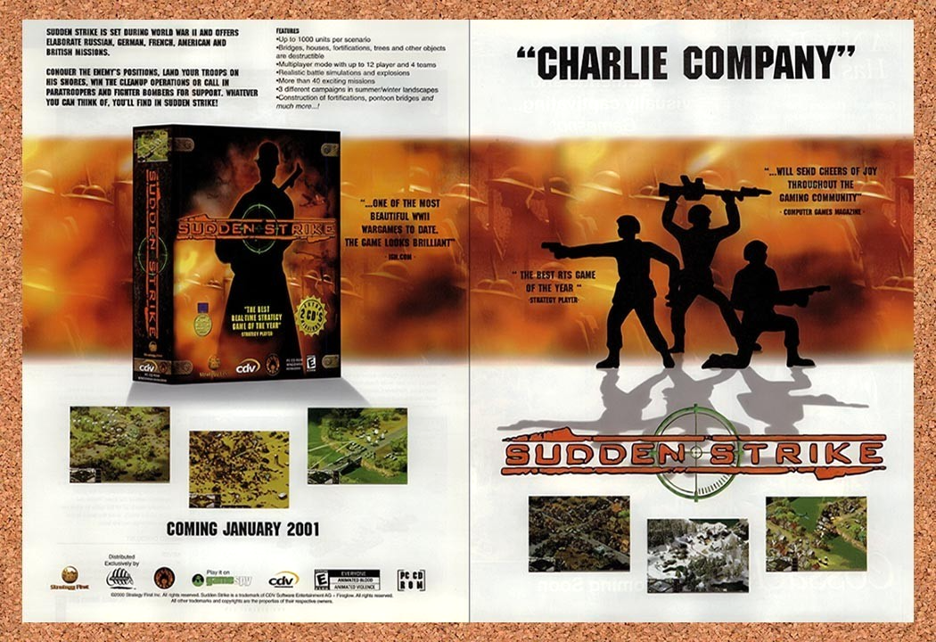 2001 Sudden Strike PC Original Advertisement / Retro Promo v1