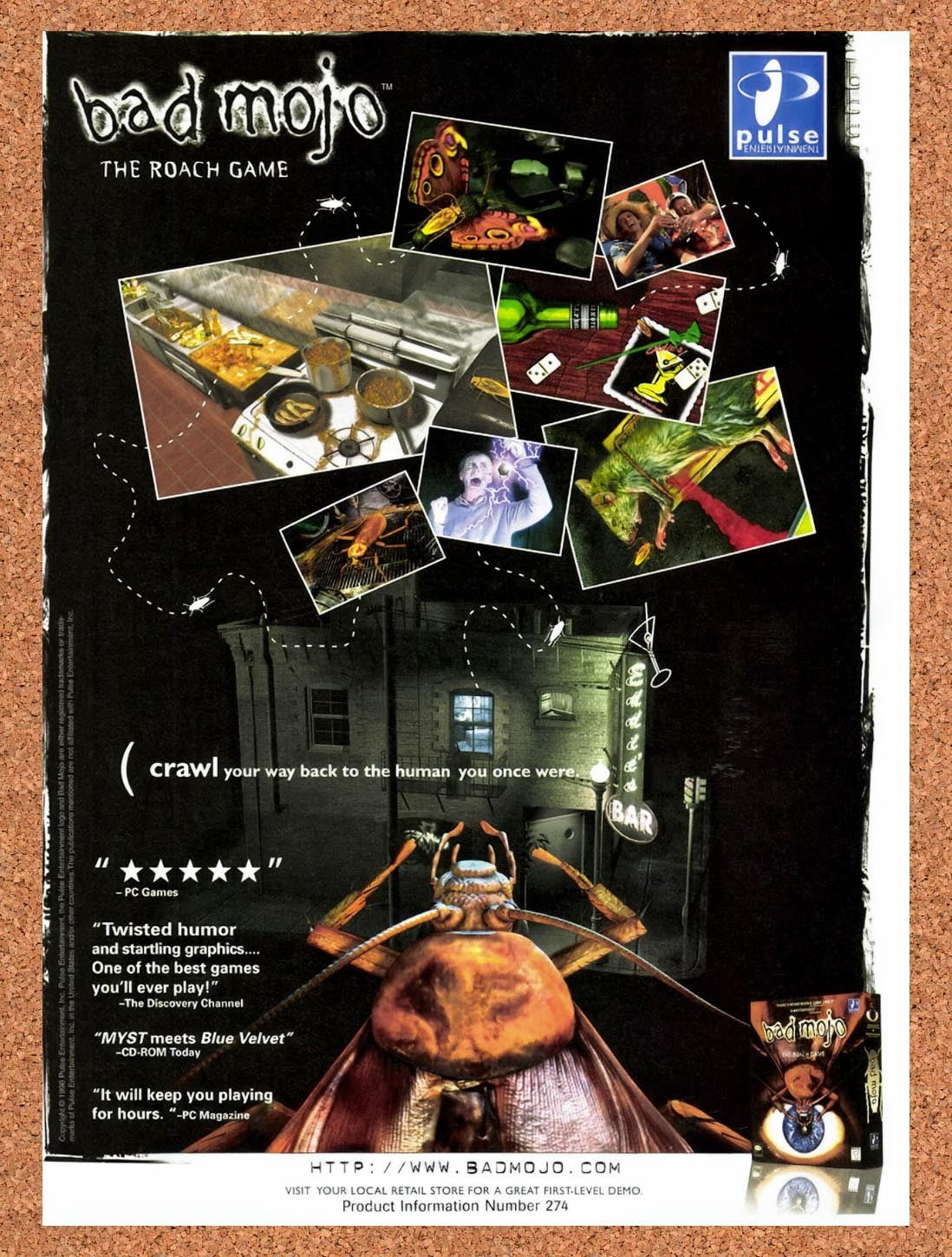 1996 Bad Mojo The Roach Game PC Original Advertisement / Retro Promo v6