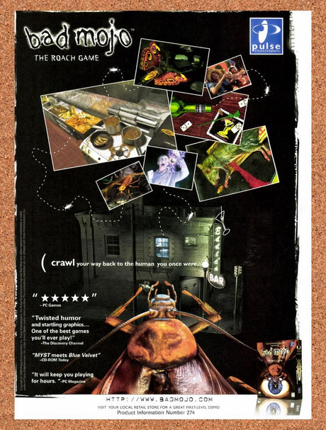 1996 Bad Mojo The Roach Game PC Original Advertisement / Retro Promo v6