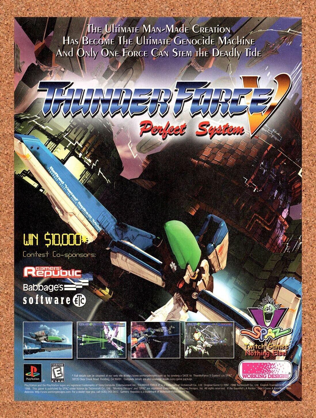 1998 Thunder Force V PS1 Original Advertisement / Retro Wall Art v1