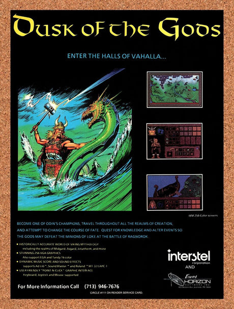 1992 Dusk Of The Gods MS-DOS Original Advertisement / Retro Wall Art v1