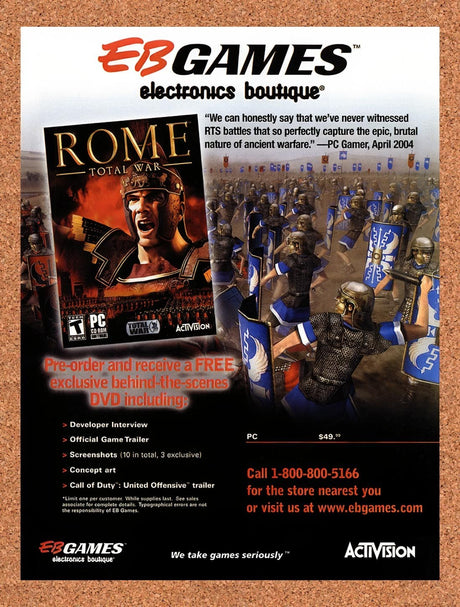 2004 Rome Total War EB Games Original Advertisement / Retro Promo v3