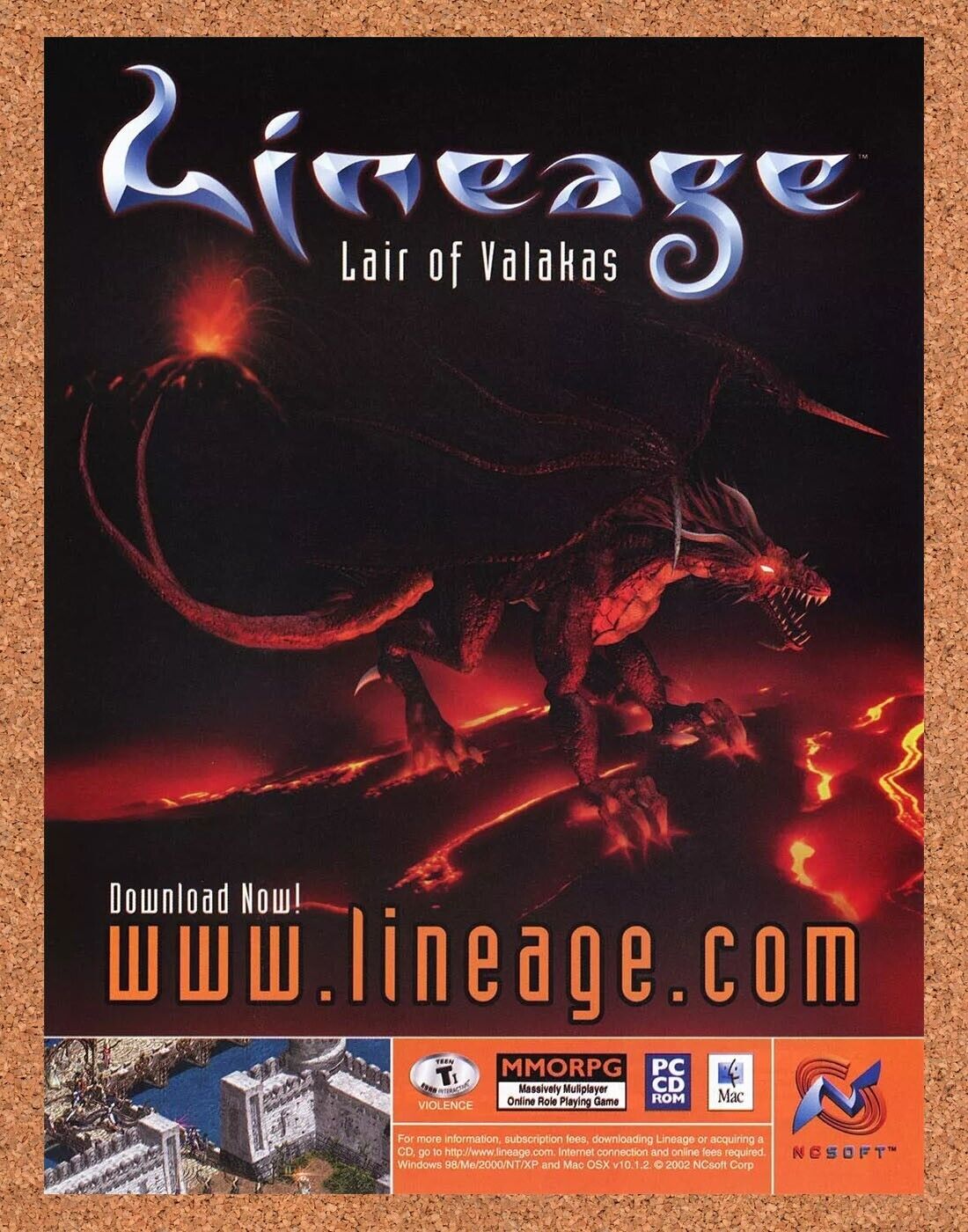 Lineage Lair Of Valakas PC Original 2003 Ad Authentic RPG Video Game Promo