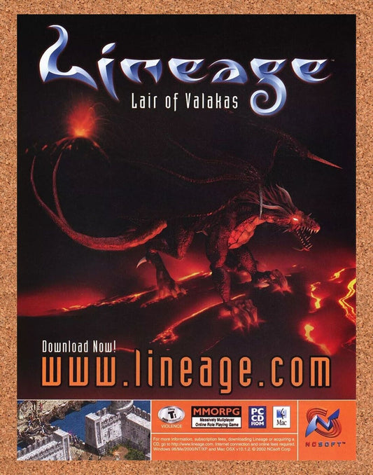 Lineage Lair Of Valakas PC Original 2003 Ad Authentic RPG Video Game Promo