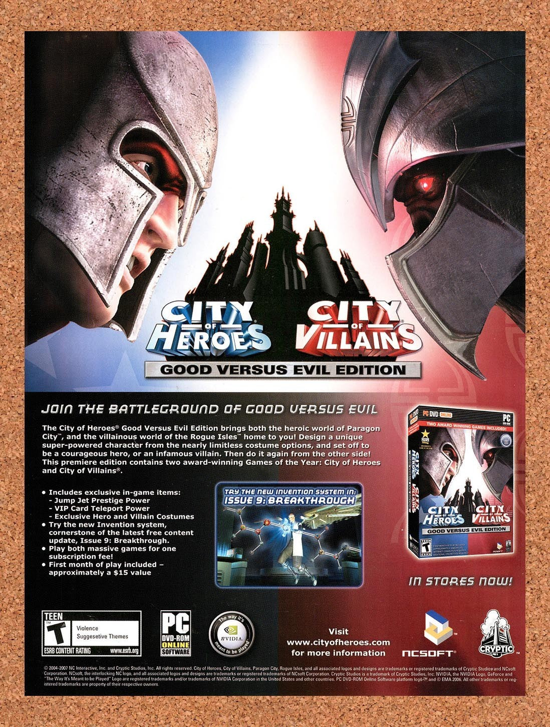 2007 City Of Heroes City Of Villains Good vs Evil Original Ad / Promo v4