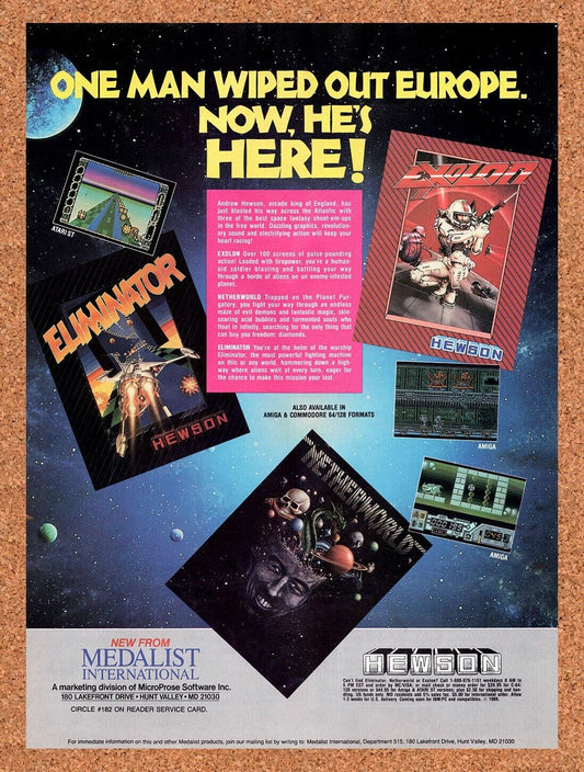 1988 Medalist International Amiga Games Original Advertisement / Retro Wall Art