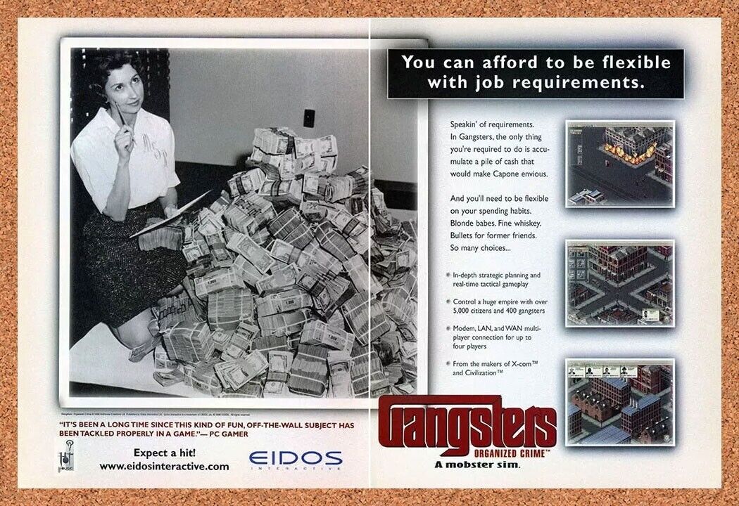 Gangsters Organized Crime PC Original 2000 Ad Authentic SIM Video Game Promo