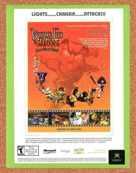 Kung Fu Chaos Face Full Fists Xbox Original 2003 Ad Authentic Video Game Promo