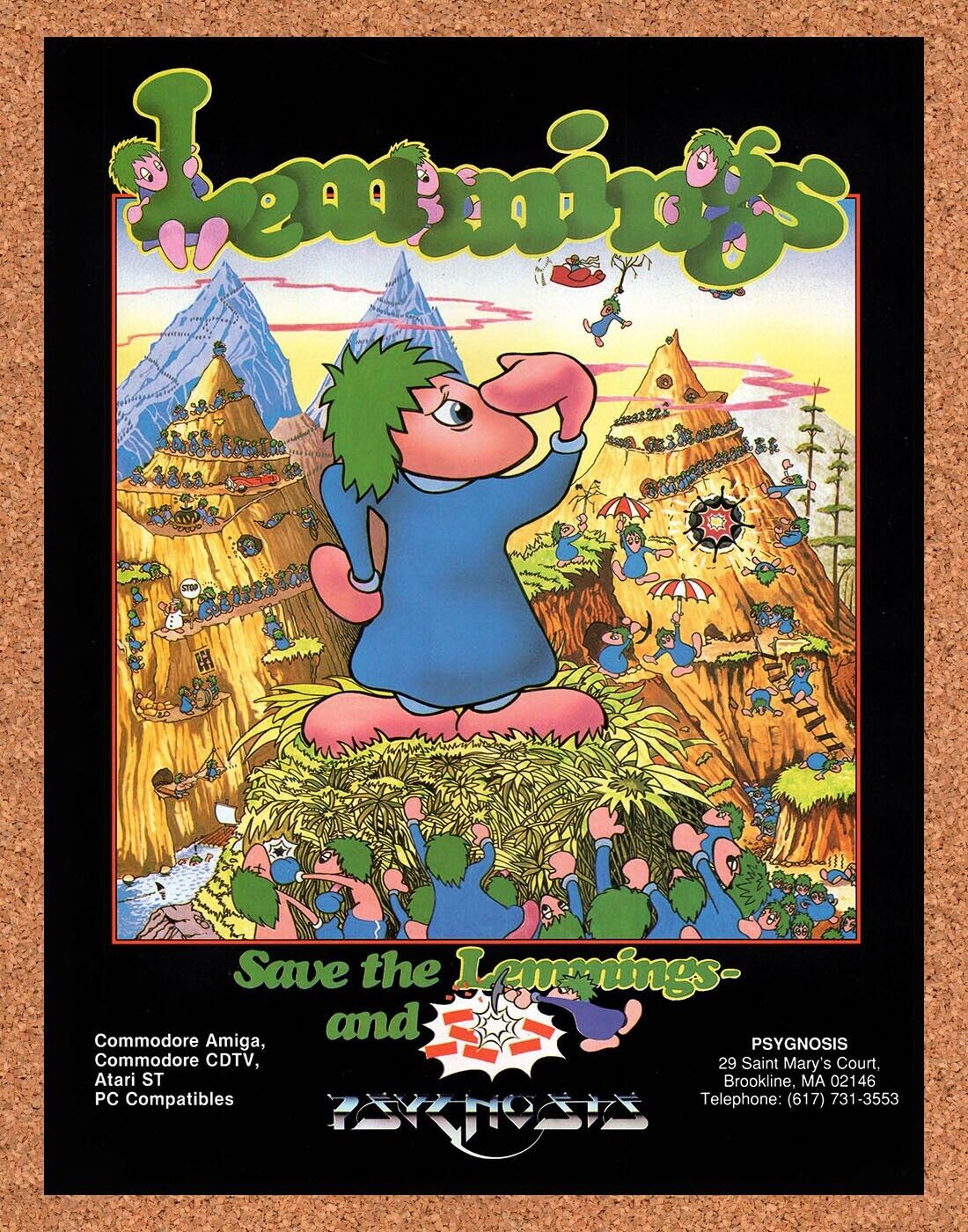 Lemmings PC Original 1990 Vintage Ad - Video Game Art Promo