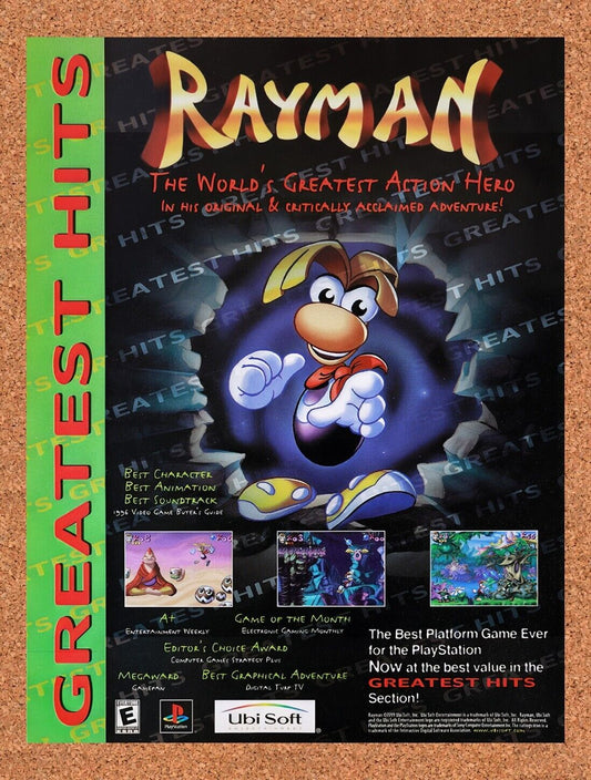 1997 Rayman PS1 Original Advertisement / Retro Wall Art v5