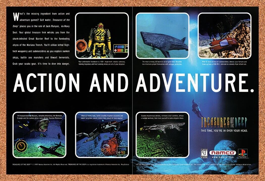1997 Treasures Of the Deep PS1 Original Advertisement / Retro Wall Art v1