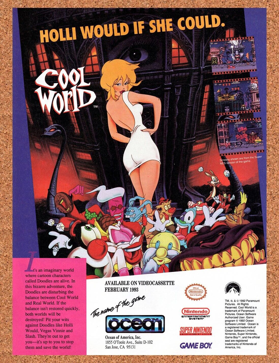 1992 Cool World SNES Original Advertisement / Retro Wall Art v1