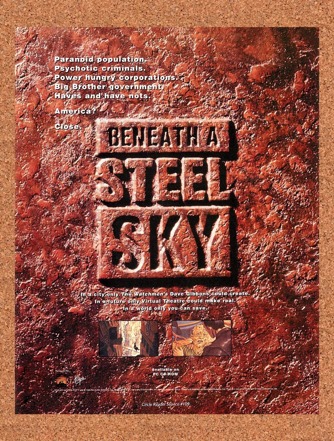 1994 Beneath A Steel Sky PC Original Advertisement / Retro Promo v1
