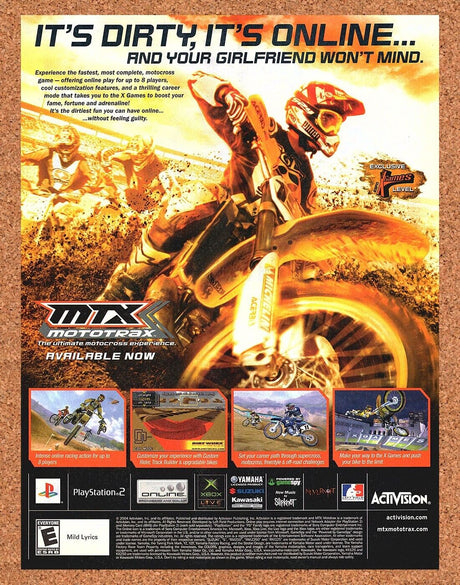 MTX Mototrax PS2 Original 2004 Print Ad Authentic Motocross Video Game Art Promo
