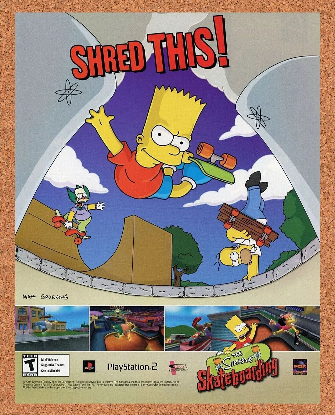 Simpsons Skateboarding PS2 Original 2002 Ad Authentic Video Game Promo