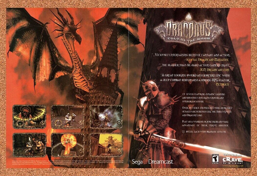2000 Draconus Cult Of The Wyrm Dreamcast Original Ad / Retro Wall Art v1