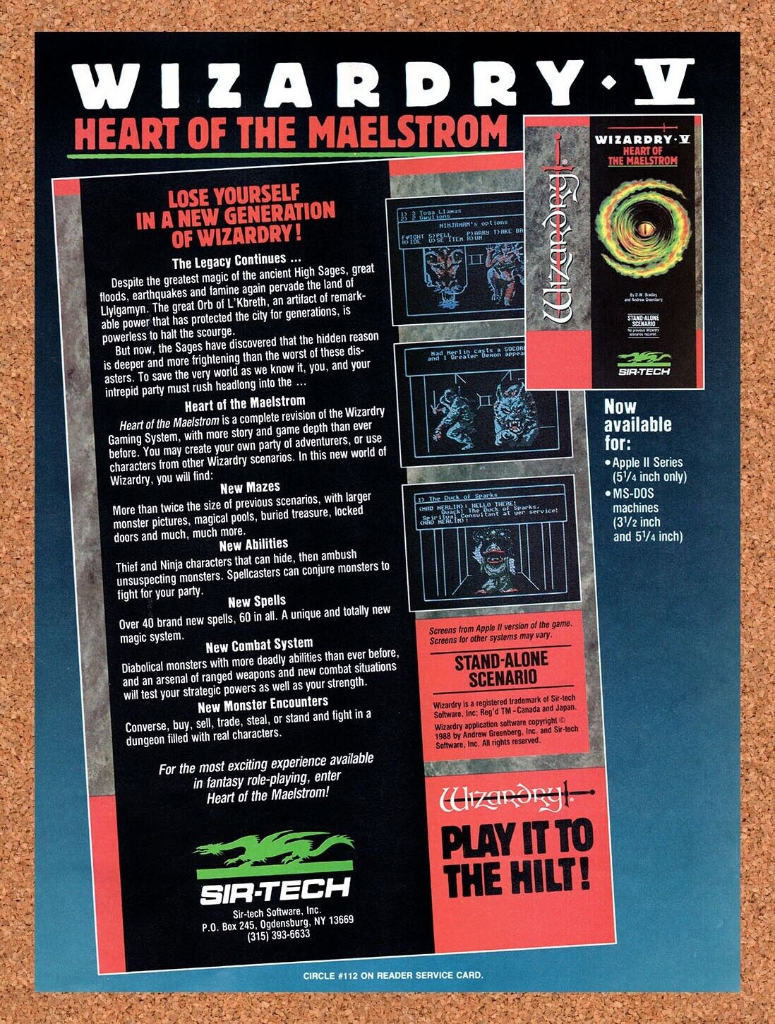 1988 Wizardry 5 Heart Of The Maelstrom Apple II Original Ad / Retro Wall Art v1