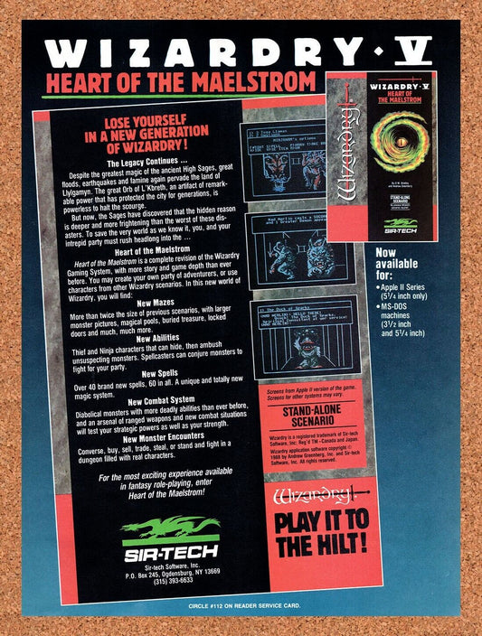 1988 Wizardry 5 Heart Of The Maelstrom Apple II Original Ad / Retro Wall Art v1