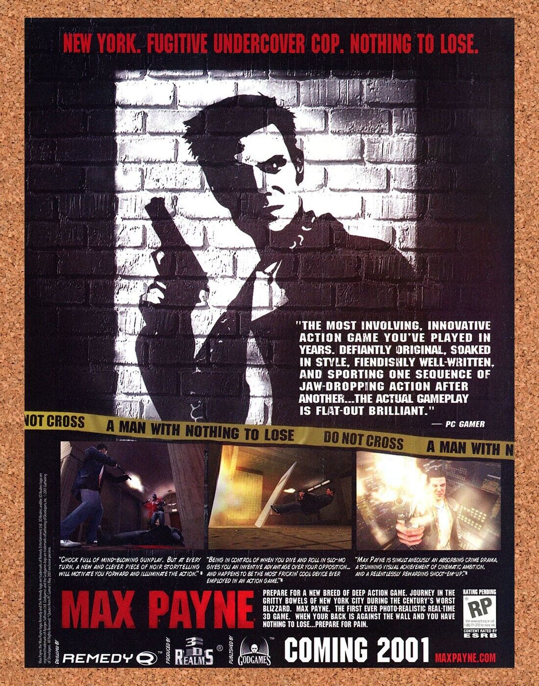 Max Payne PC Original 2000 Ad Authentic Neo-Noir Shooter Video Game Promo v2