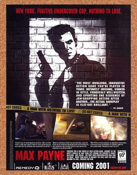 Max Payne PC Original 2001 Ad Authentic Neo-Noir Shooter Video Game Promo v2