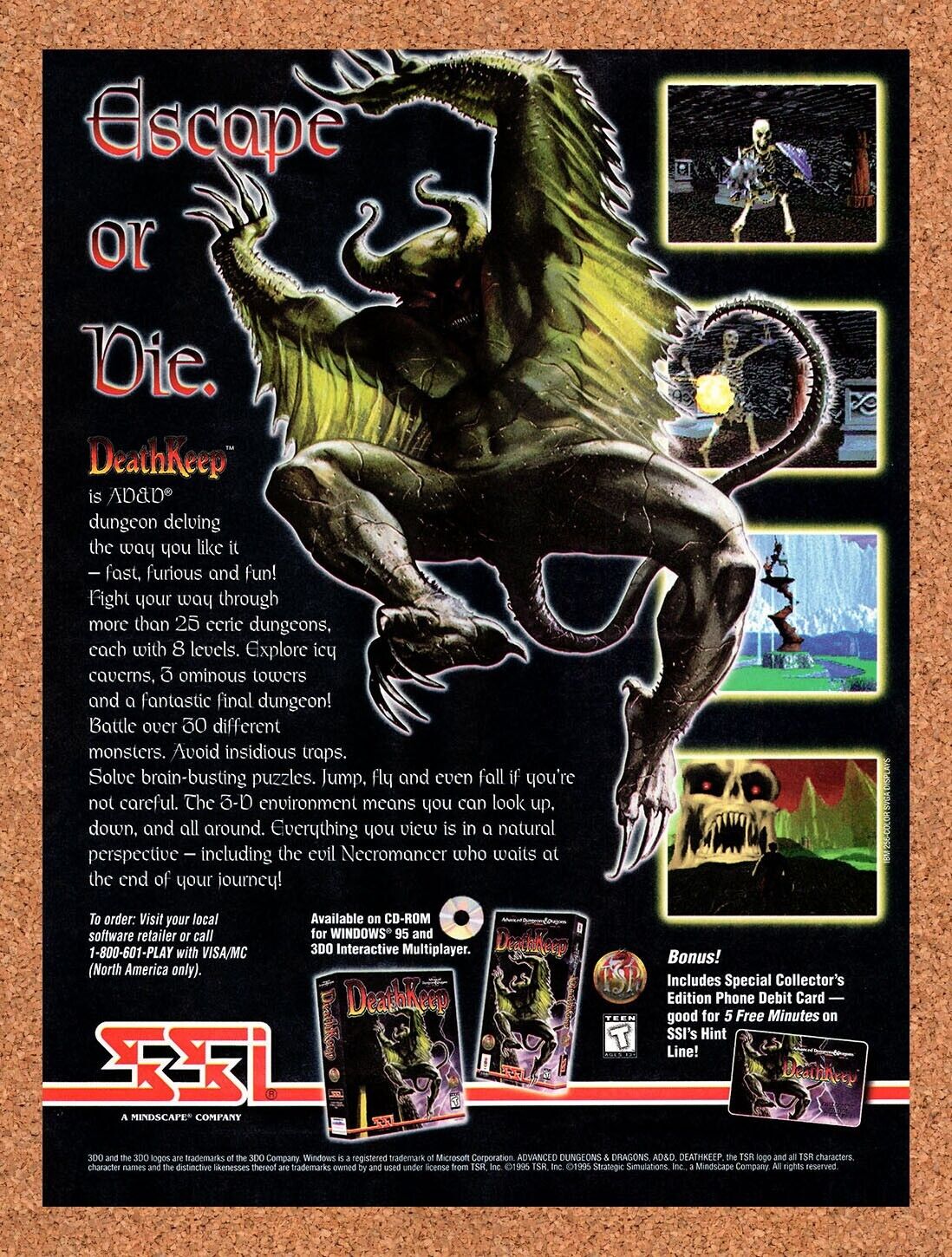 DeathKeep Advanced D&D PC Original 1995 Vintage Ad - Video Game Art Promo